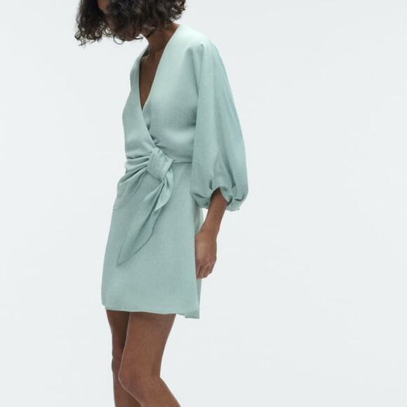Zara Mint Green Wrap Dress - Picture 2 of 7